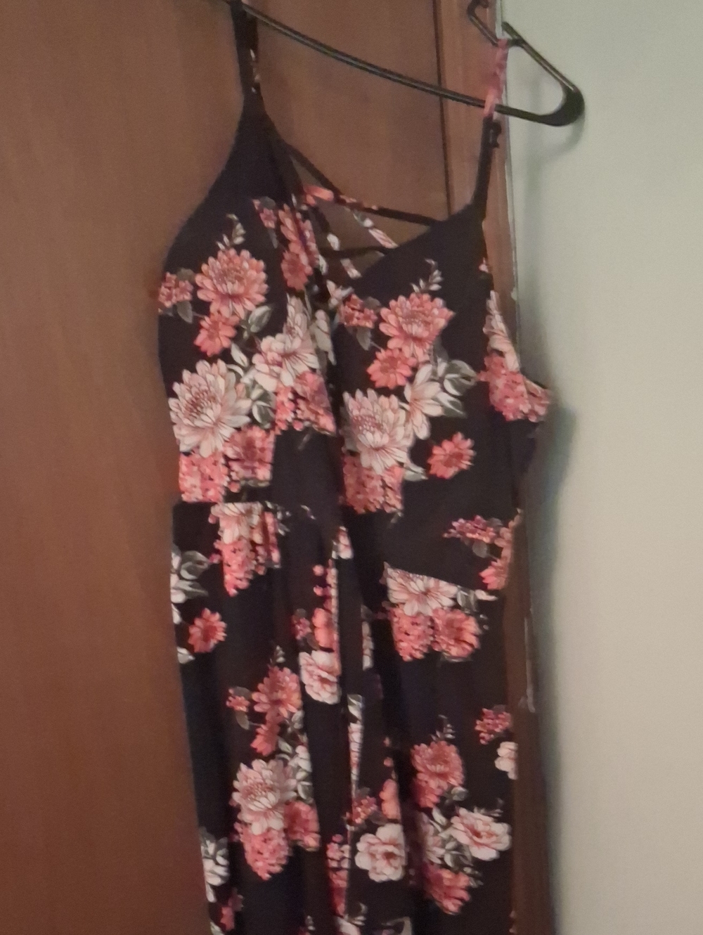 No Boundaries Black Floral Crisscross spaghetti strapped long dress w/ shorts